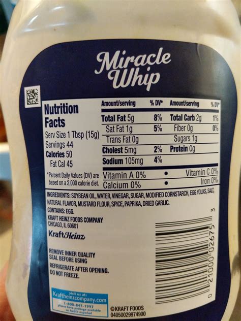 carbs in miracle whip|Miracle Whip Nutrition Facts